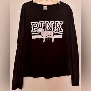Victoria’s Secret VS PINK Black Long Sleeve Bling Graphic Tee Size XL